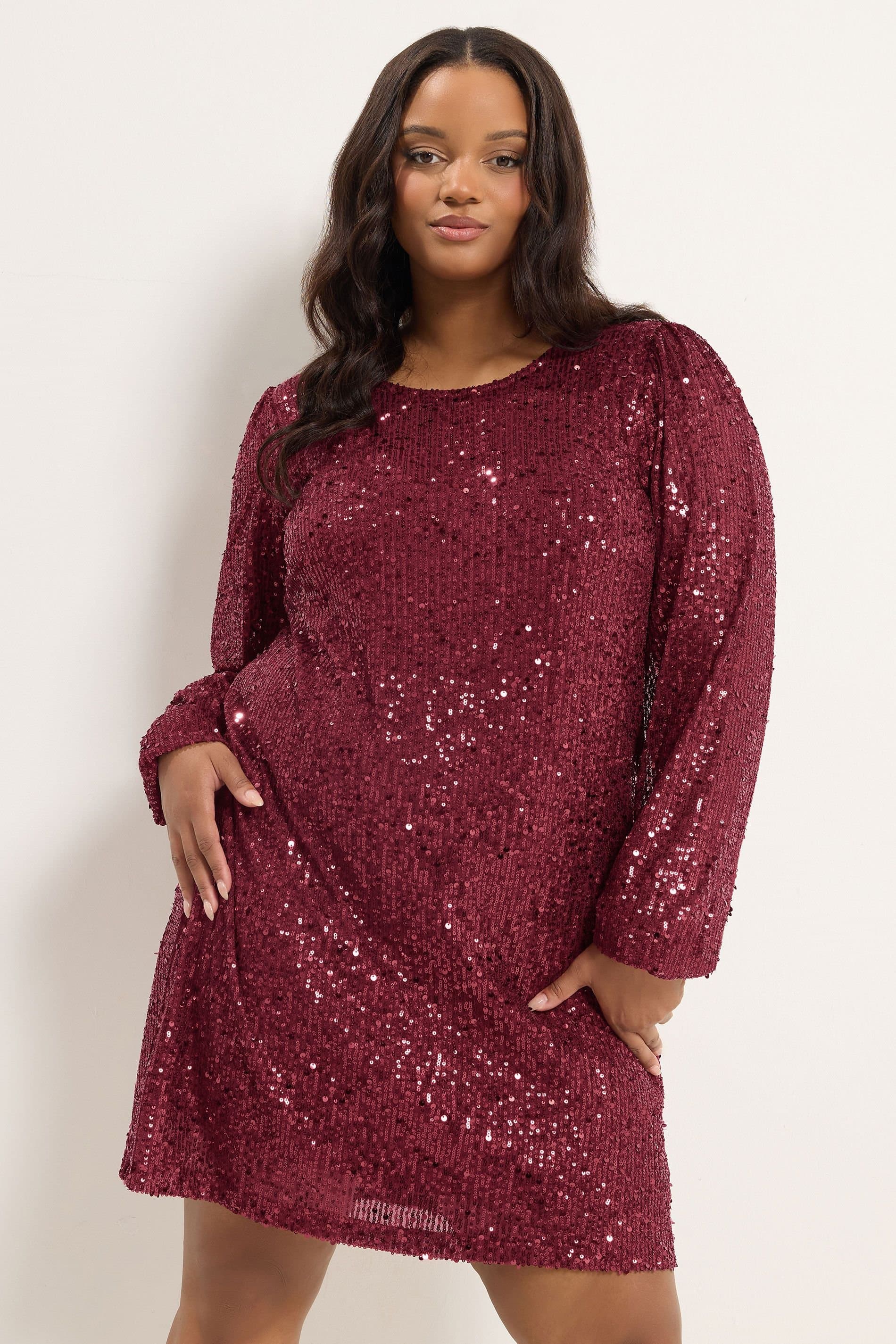 Yours Yours Women's Sequin Embellished Dress in Red