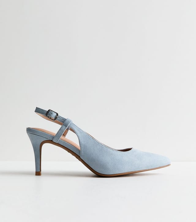 New Look Women's Wide Fit Light Blue Faux Suede Slingback Court Shoes Vegan New Look - 2