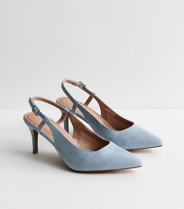 New Look Women's Wide Fit Light Blue Faux Suede Slingback Court Shoes Vegan New Look - 3