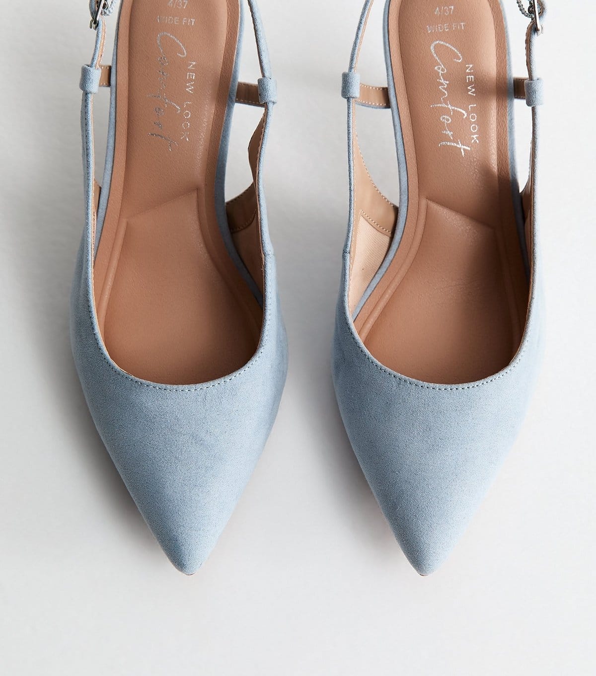 New Look Women's Wide Fit Light Blue Faux Suede Slingback Court Shoes Vegan New Look - 4