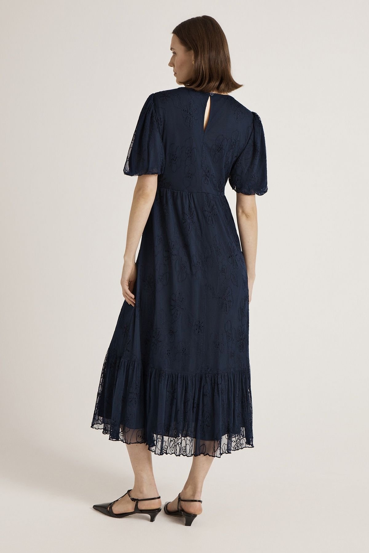 Finery London Finery London Women's Yasmine Floral Mesh Tiered Midi Dress in Dark Navy - 3