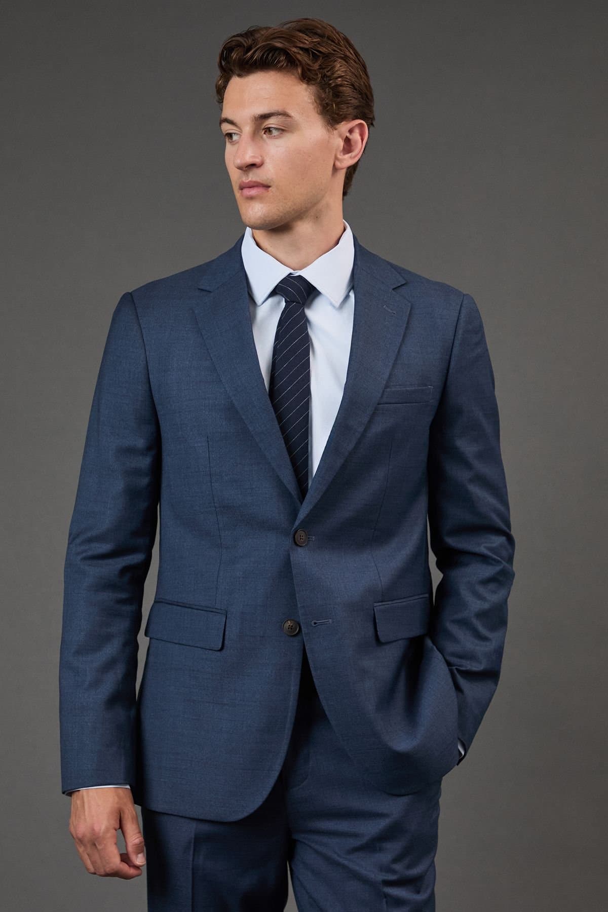 Burton Burton Men's Dark Blue Brushed Slim Fit Suit Jacket