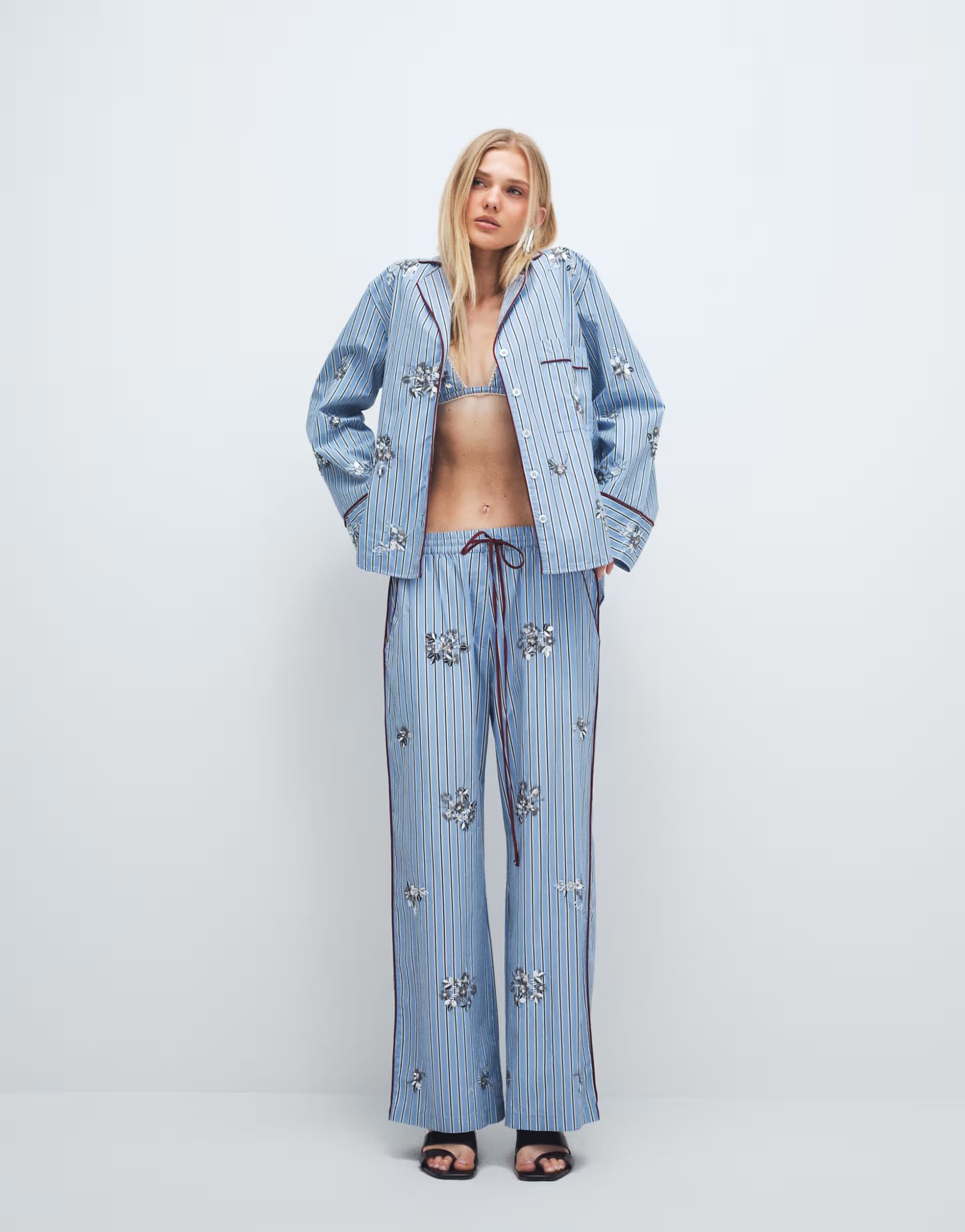 ASOS ASOS DESIGN embellished pyjama co-ord trouser in stripe