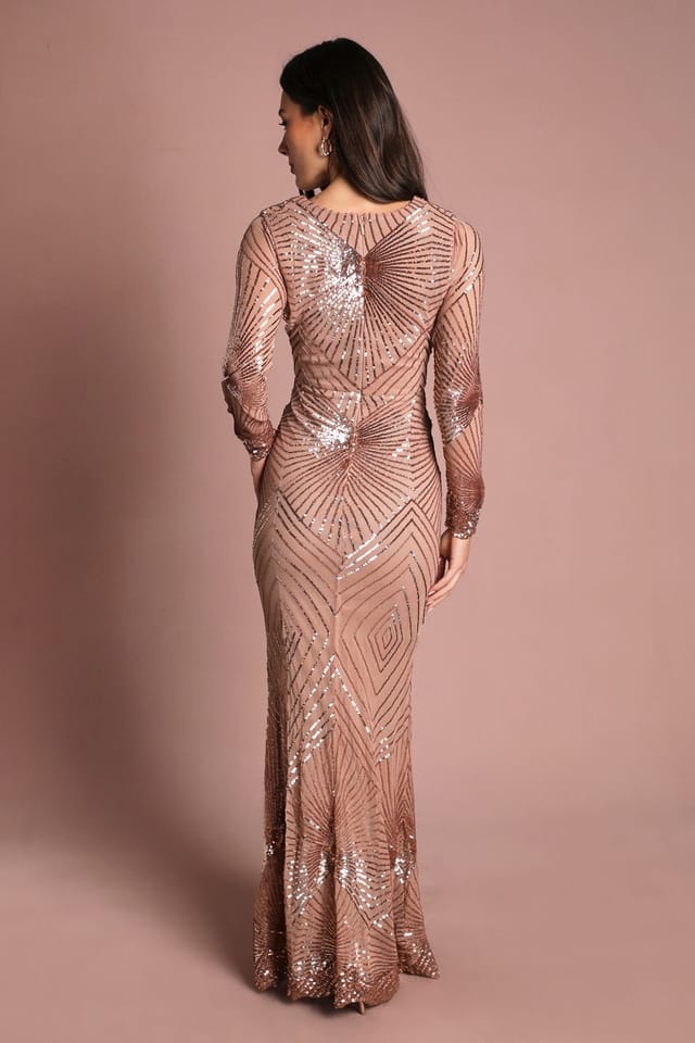 Coast Coast Women's Starburst Sequin Maxi Dress in Champagne - 3