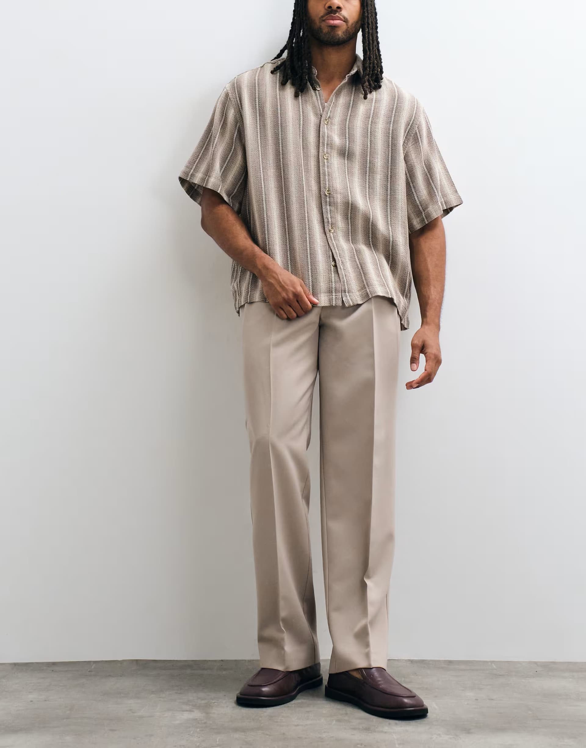 ASOS ASOS DESIGN smart double pleated wide leg trousers in stone