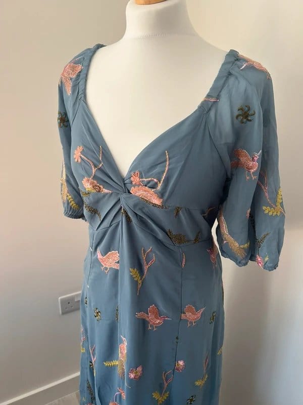 Monsoon Monsoon Ladies Dani Blue Embroidered Midi Dress Blue Size 18 RRP £150 - 1
