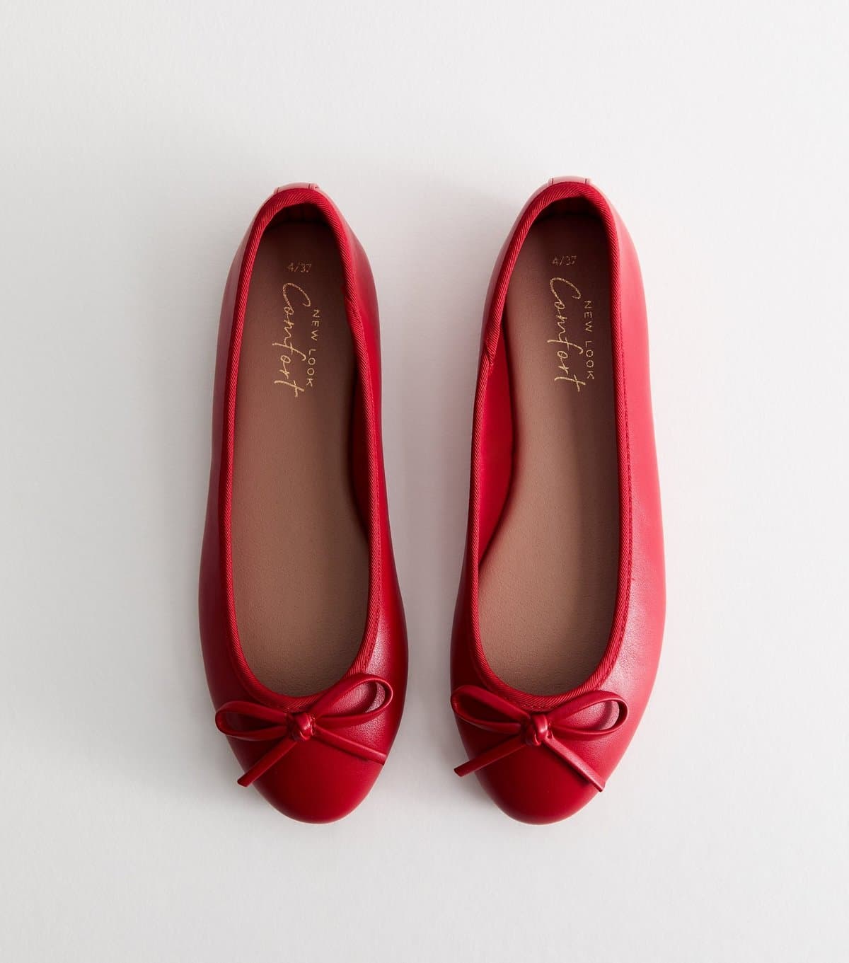 New Look Women's Bright Red Faux Leather Classic Ballet Pumps Vegan New Look