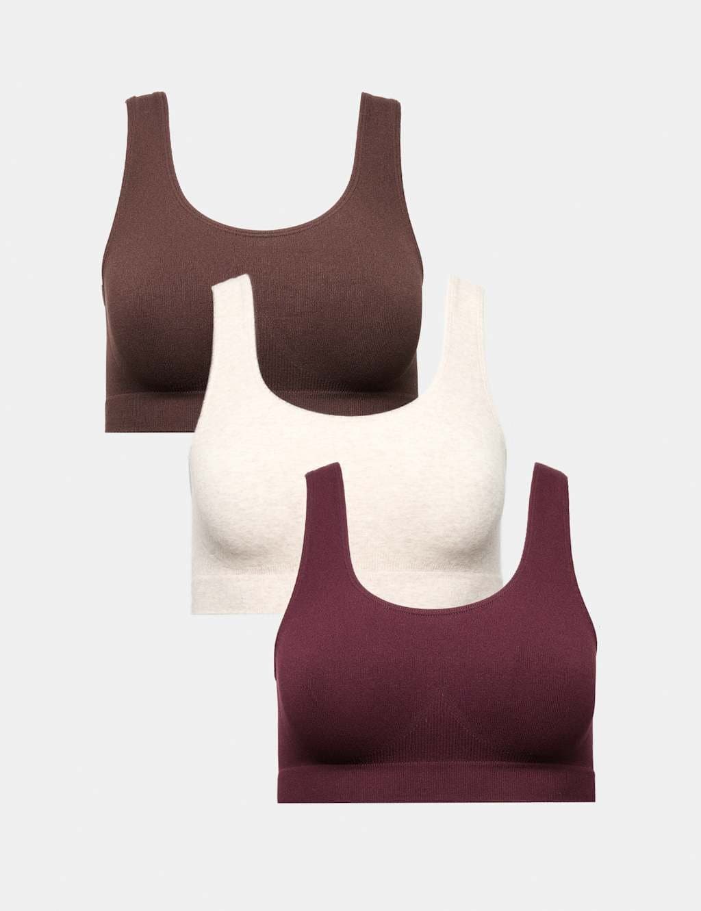Marks & Spencer M&S 3pk Seamless Non Wired Crop Tops Wine Mix