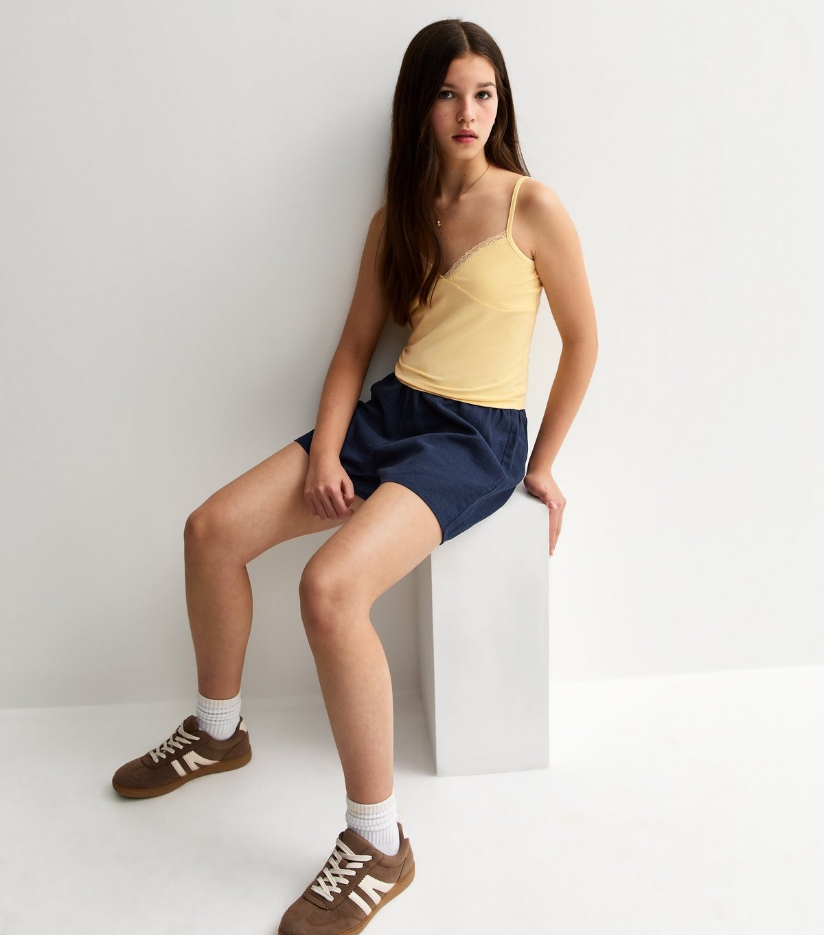 New Look Girls' Navy Linen Blend Drawstring Shorts New Look - 2