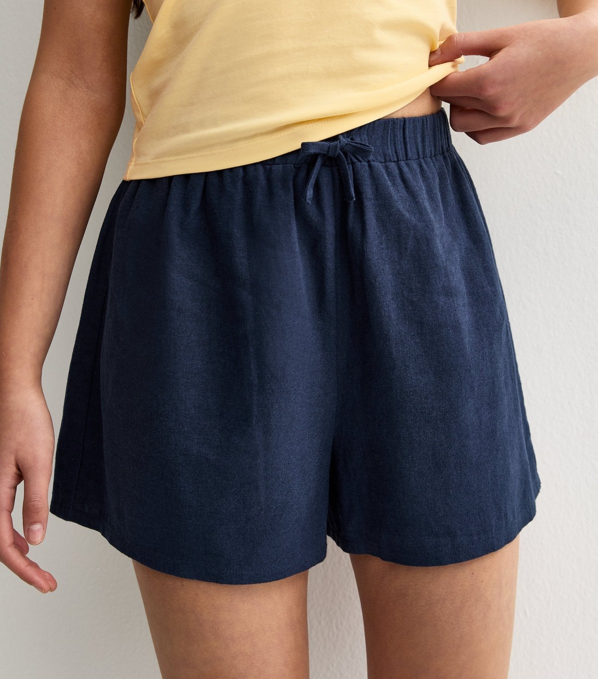 New Look Girls' Navy Linen Blend Drawstring Shorts New Look - 3