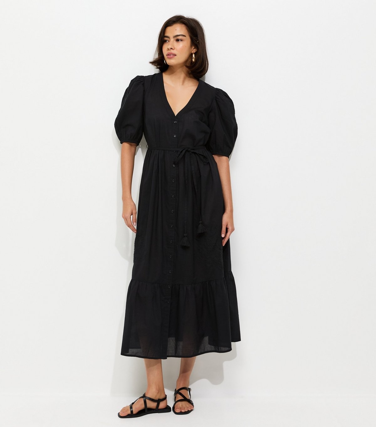 New Look Women's Black Embroidered Smock Midi Dress New Look - 2