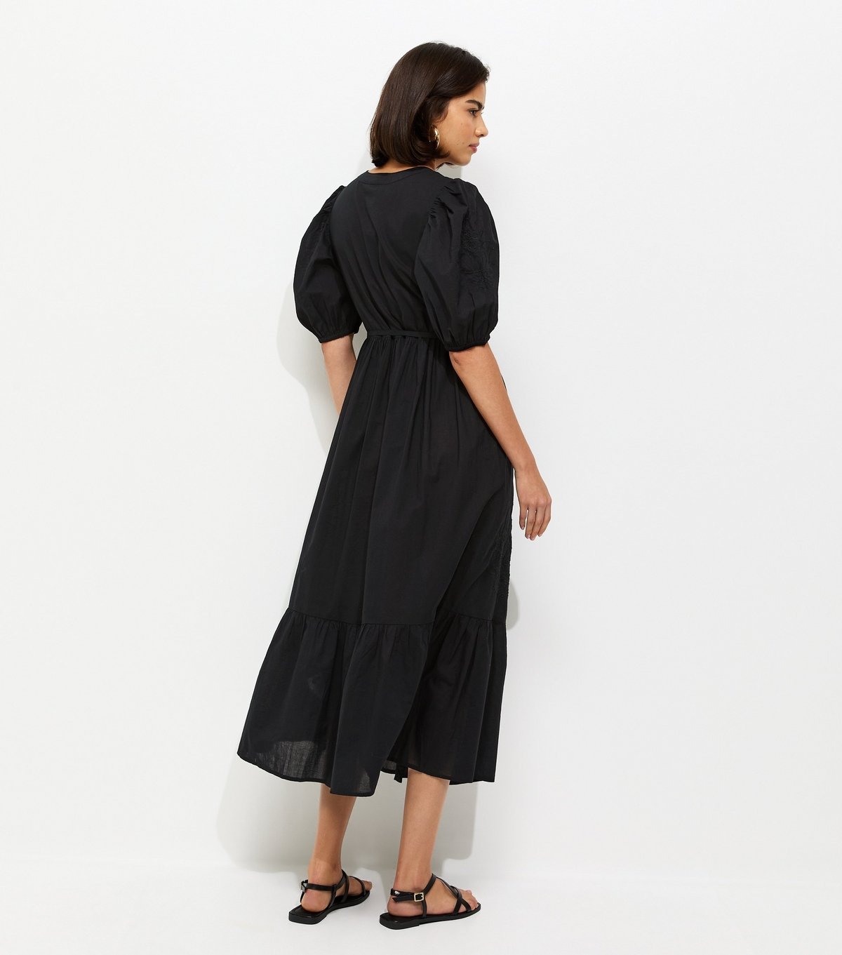 New Look Women's Black Embroidered Smock Midi Dress New Look - 4