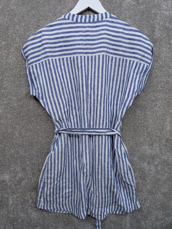 Boden Boden Shirt Dress Womens 16R Blue White Linen Striped Cotton Tie Belted Button