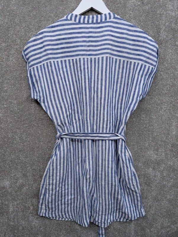 Boden Boden Shirt Dress Womens 16R Blue White Linen Striped Cotton Tie Belted Button - 1