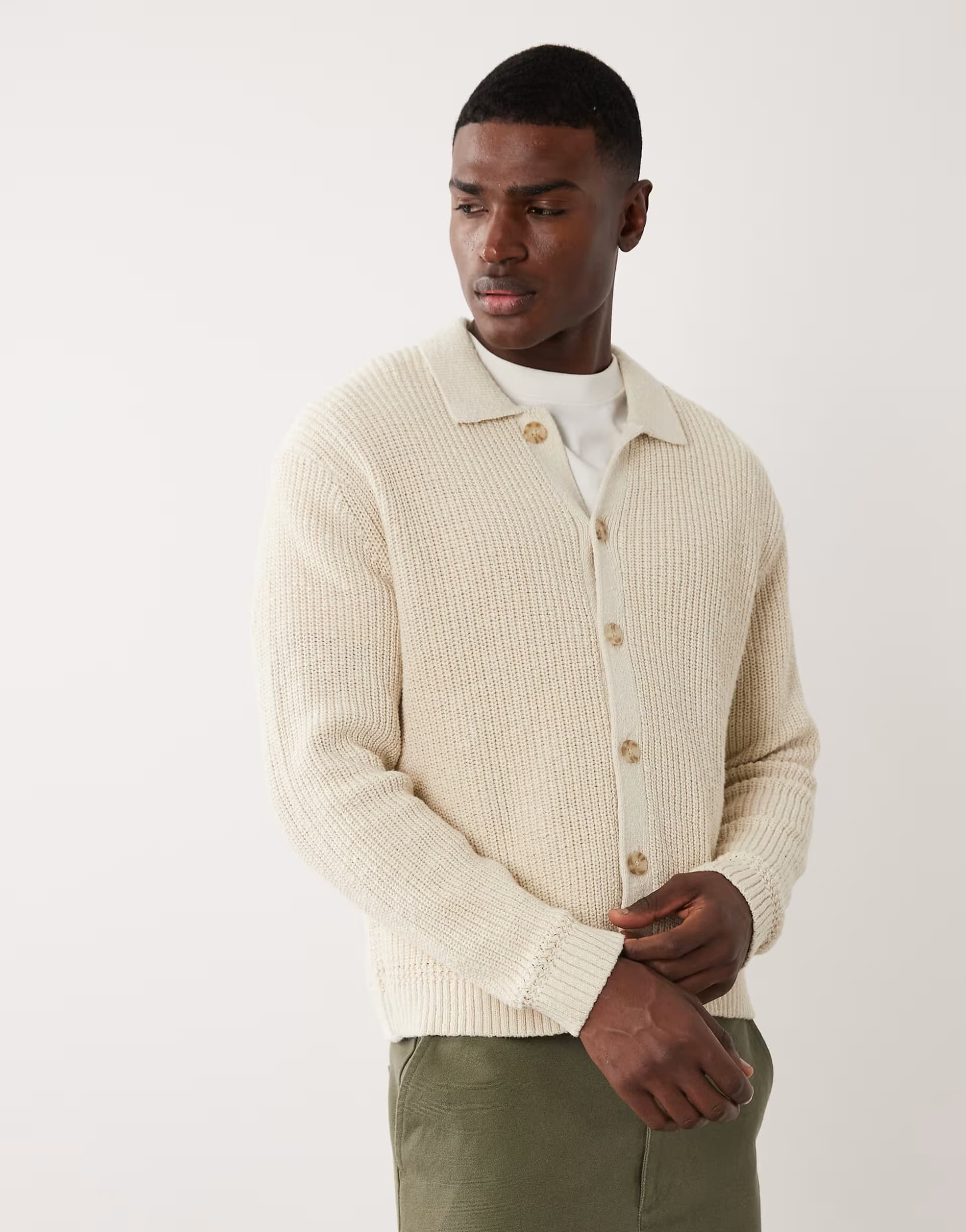 ASOS Abercrombie & Fitch light knit button up cardigan in cream
