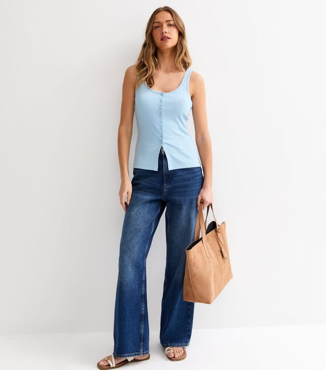 New Look Women's Light Blue Button Up Tank Top New Look - 3