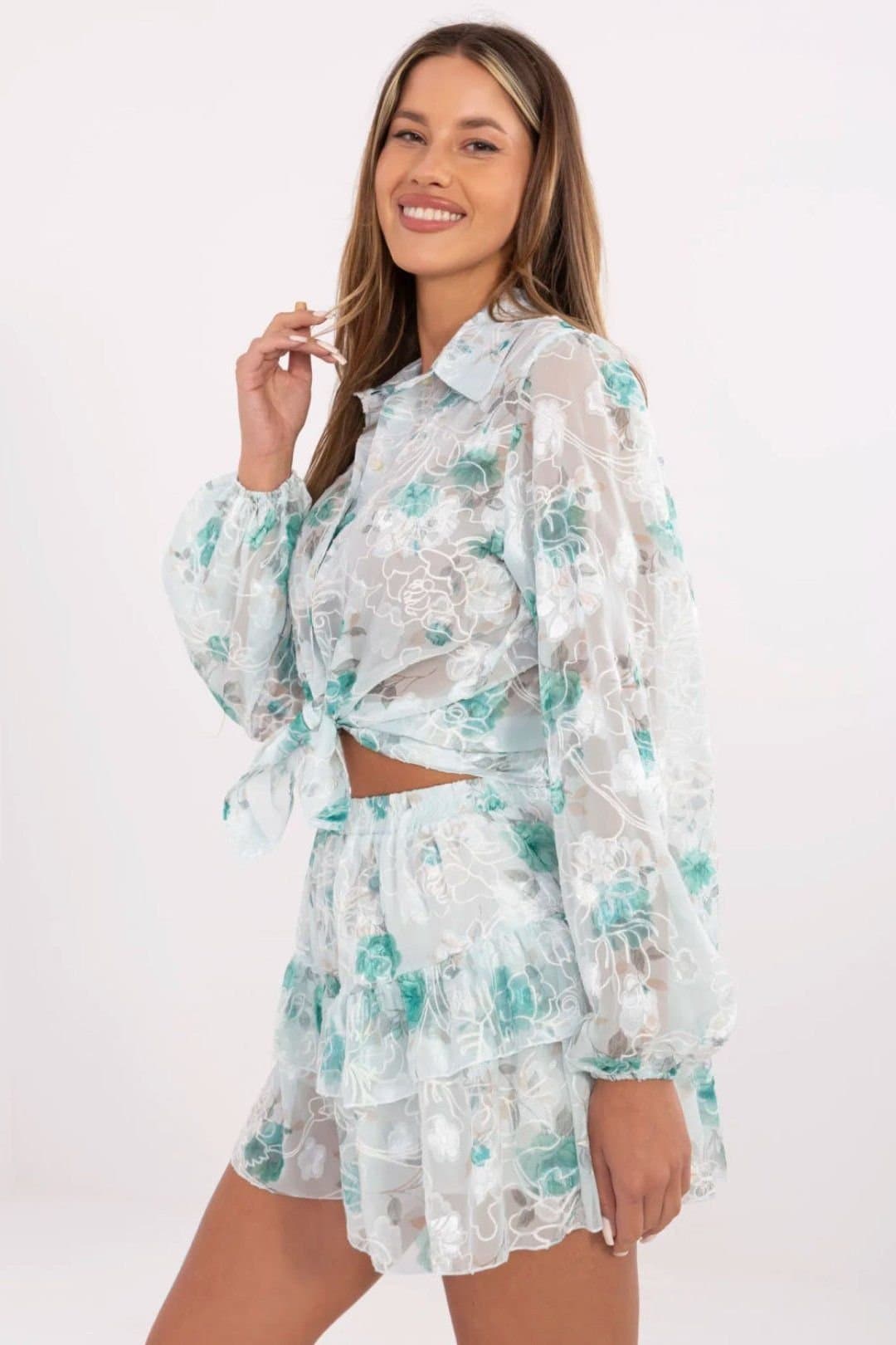 Love Lace Love Lace Women's Floral Embroidered Shirt & Skort Set in Green
