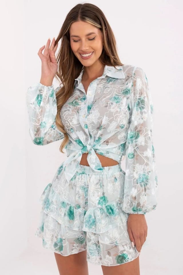 Love Lace Love Lace Women's Floral Embroidered Shirt & Skort Set in Green - 3