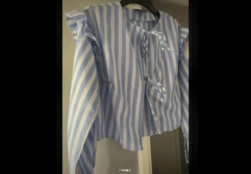 ASOS New ASOS blue stripe ruffle detail tie front summer blouse top medium 12-14