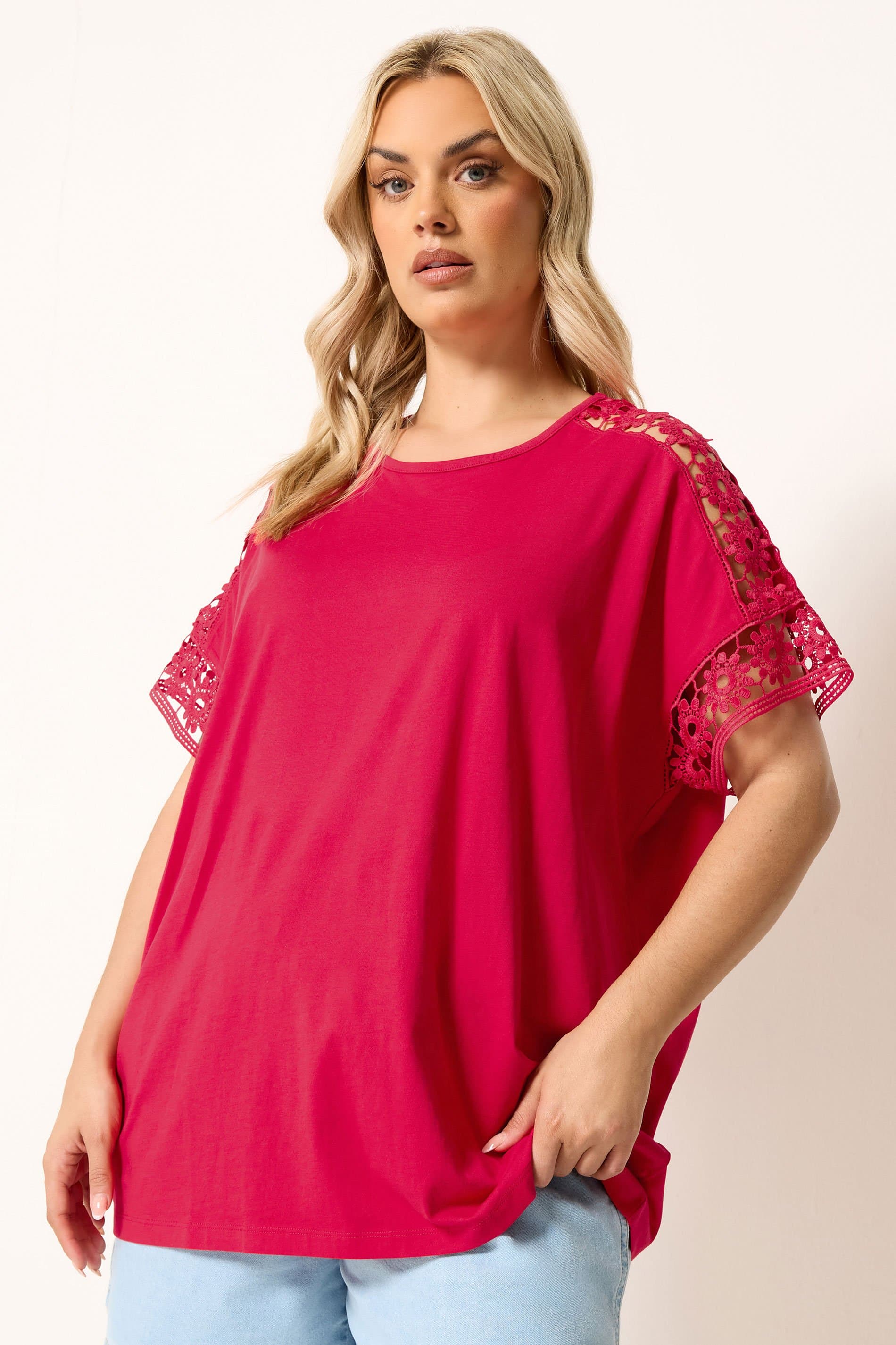 Yours Plus Size Red Crochet Tshirt