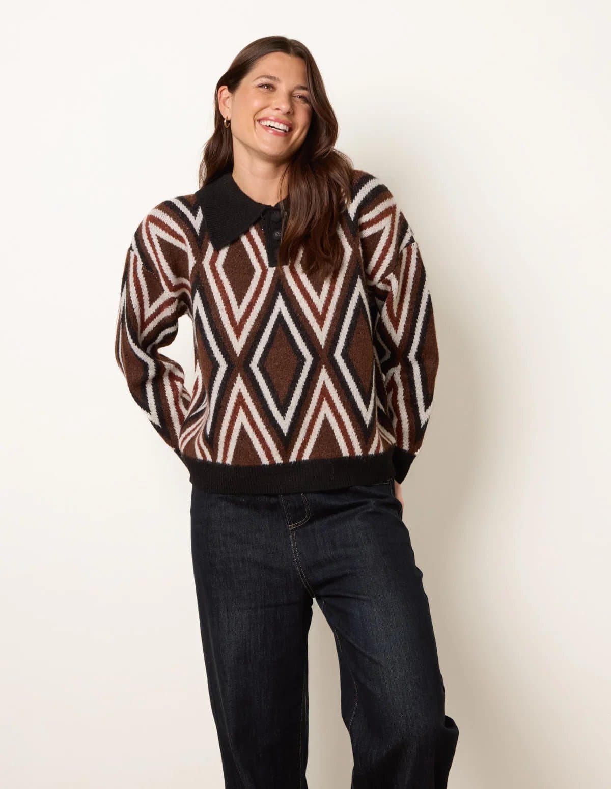 Blue Vanilla Diamond Knit Polo Jumper