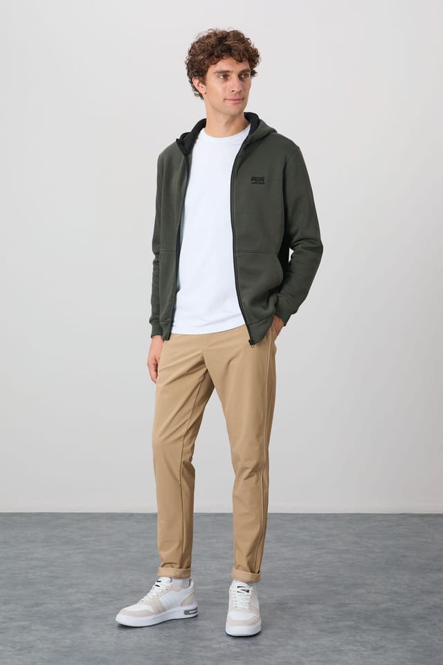 Tommy Life Tommy Life Men's Hooded Zip Sweatshirt in Khaki - 2