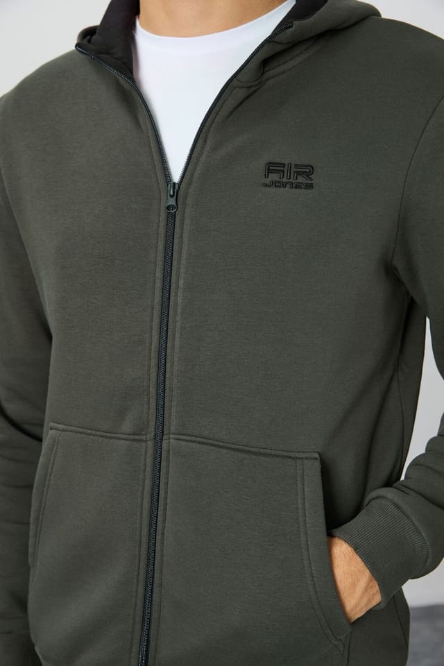 Tommy Life Tommy Life Men's Hooded Zip Sweatshirt in Khaki - 3