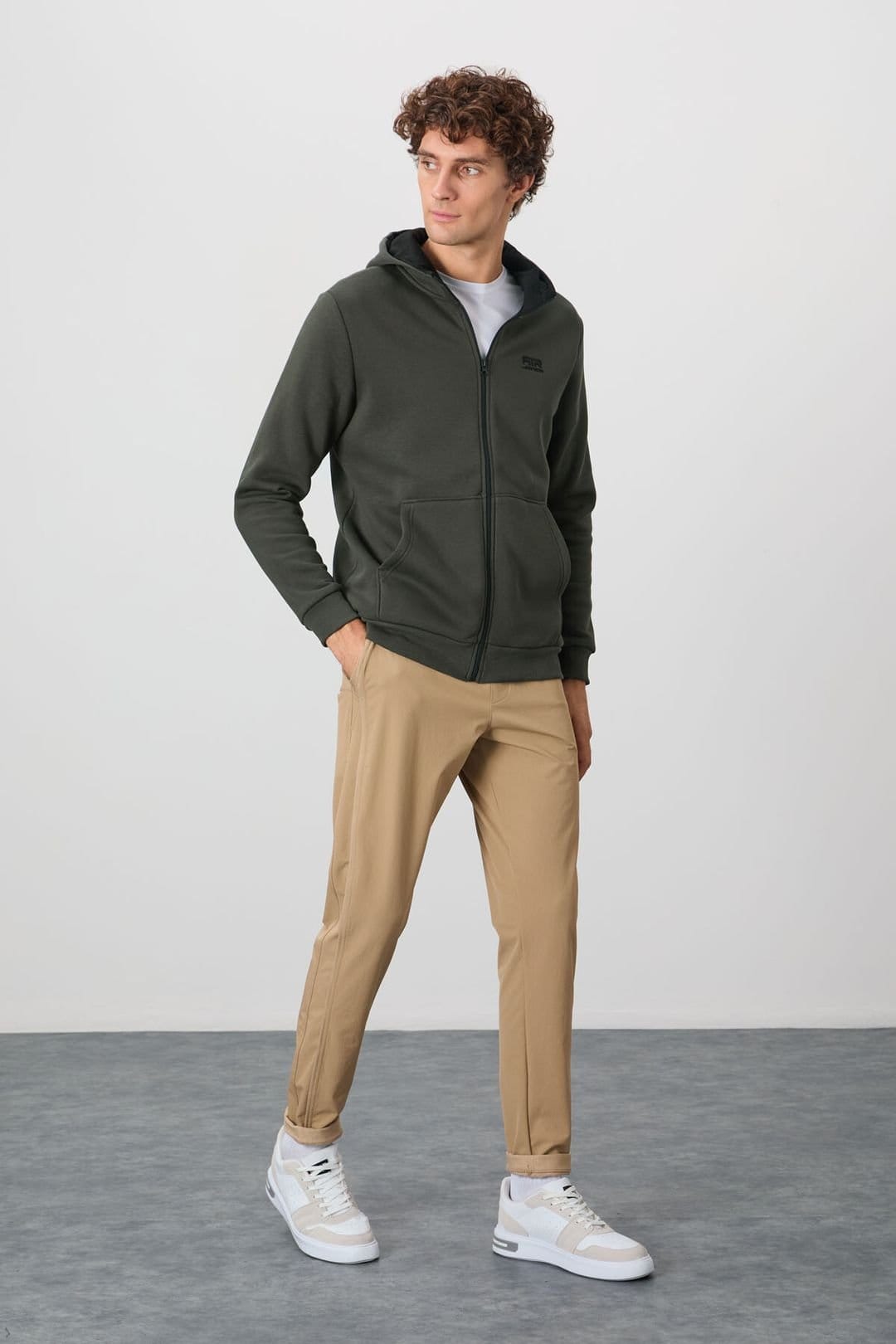 Tommy Life Tommy Life Men's Hooded Zip Sweatshirt in Khaki - 4