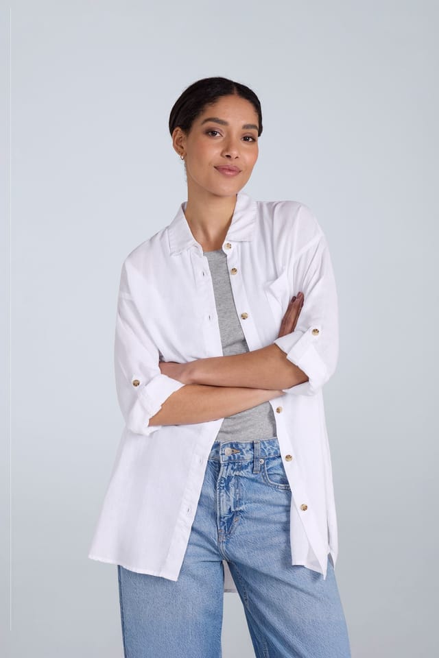 Animal Animal Women's 'Seya' Roll Up Sleeves Summer Beach Shirt in White - 2