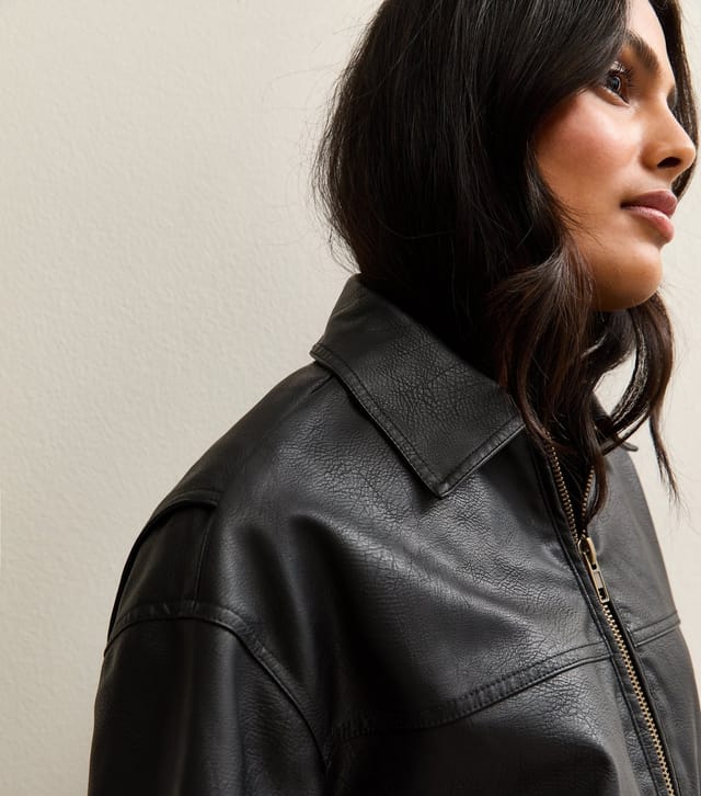 New Look Women's Black Oversized Washed Faux Leather Jacket New Look - 2