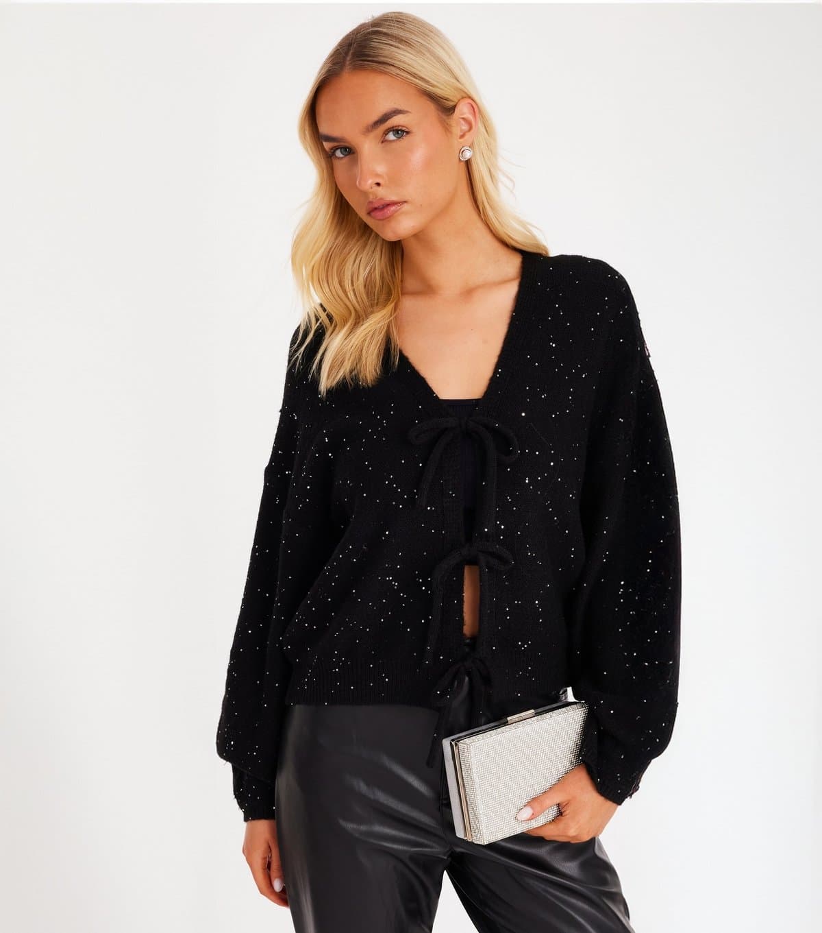 Quiz Women's Black Knit Sparkle Cardigan Quiz New Look