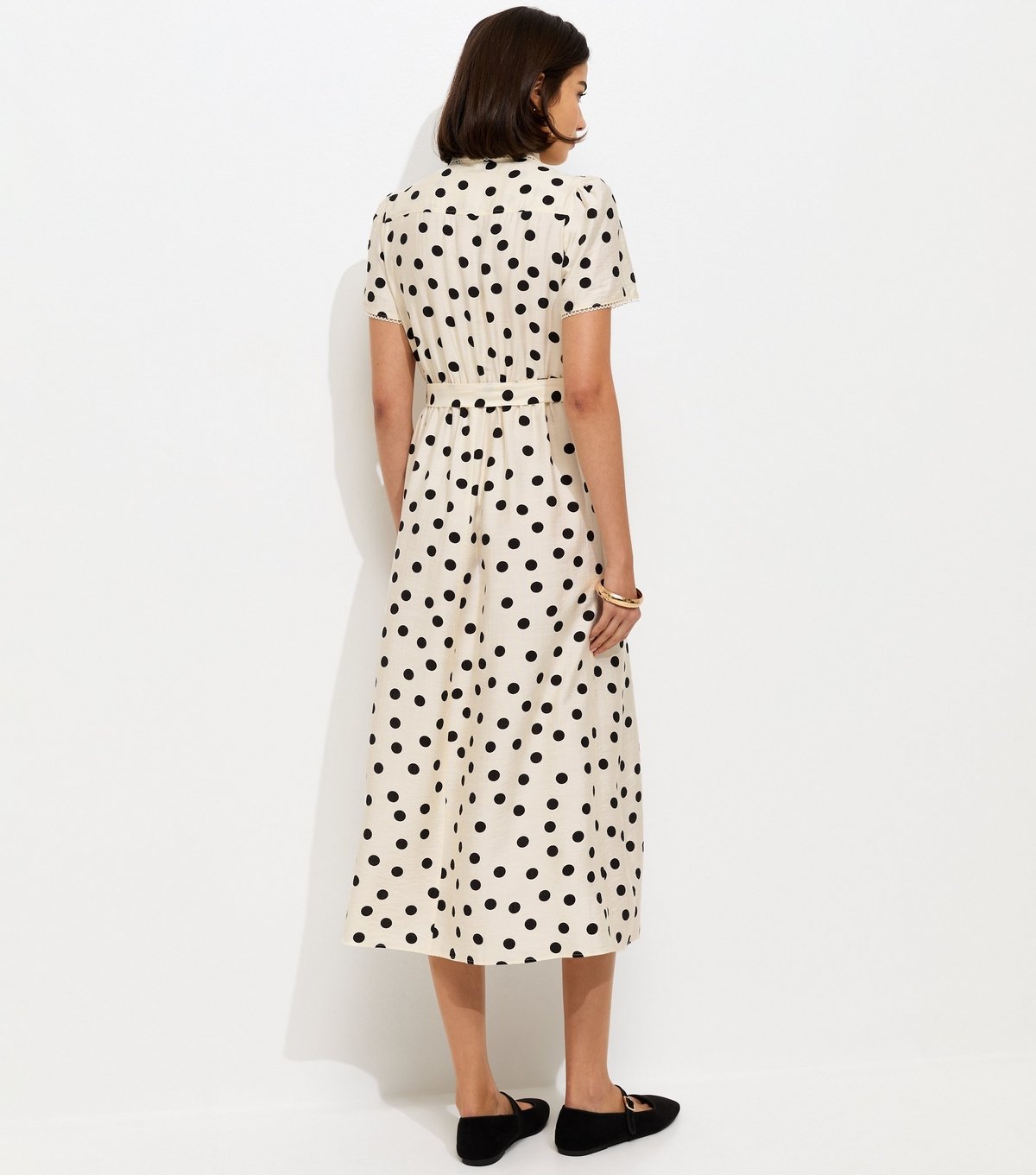 New Look Women's White and Black Frill Trim Polka Dot Shirt Midi Dress New Look - 4