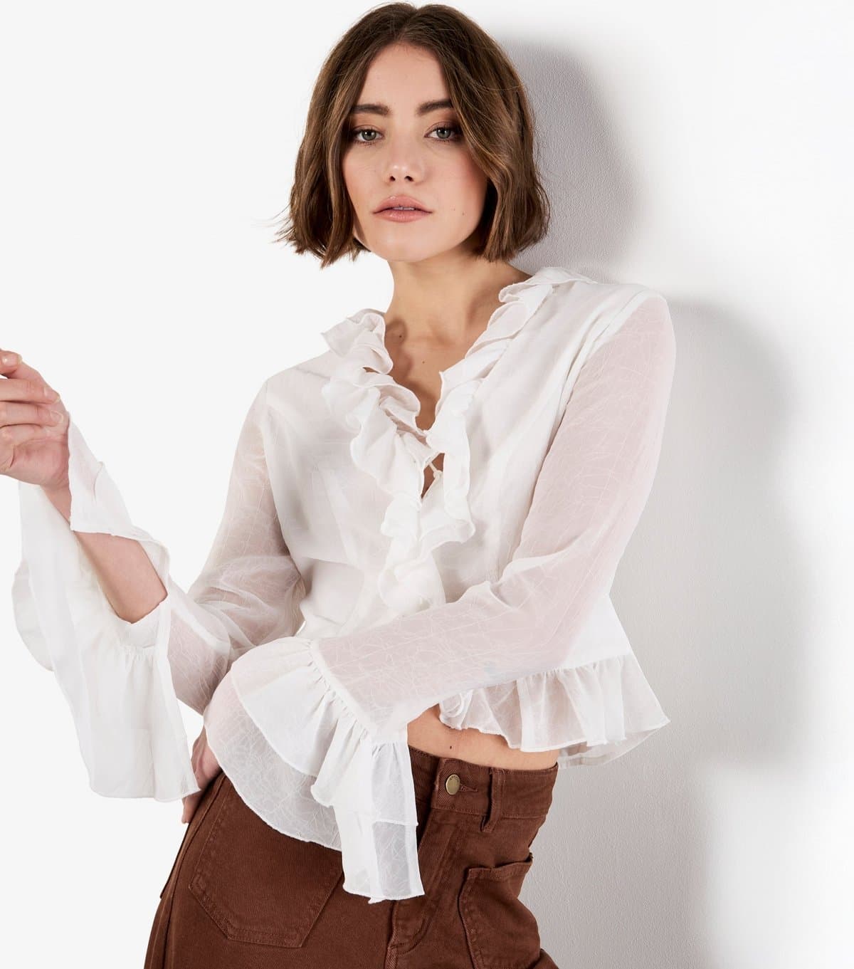 Apricot Women's White Ruffle Tie Crop Top Apricot New Look