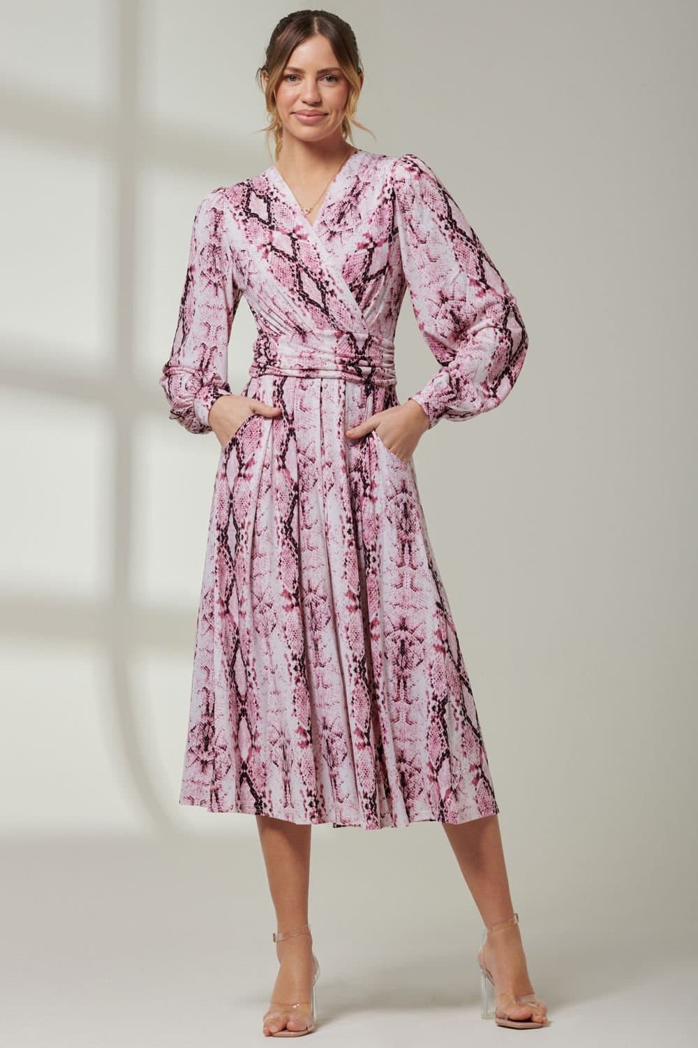 Jolie Moi Jolie Moi Women's Harper Long Sleeve Jersey Dress in Light Pink