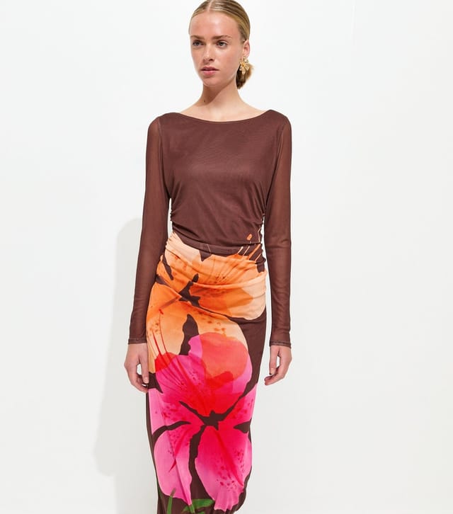 New Look Women's Brown Orchid Mesh Long Sleeve Midi Dress New Look - 2