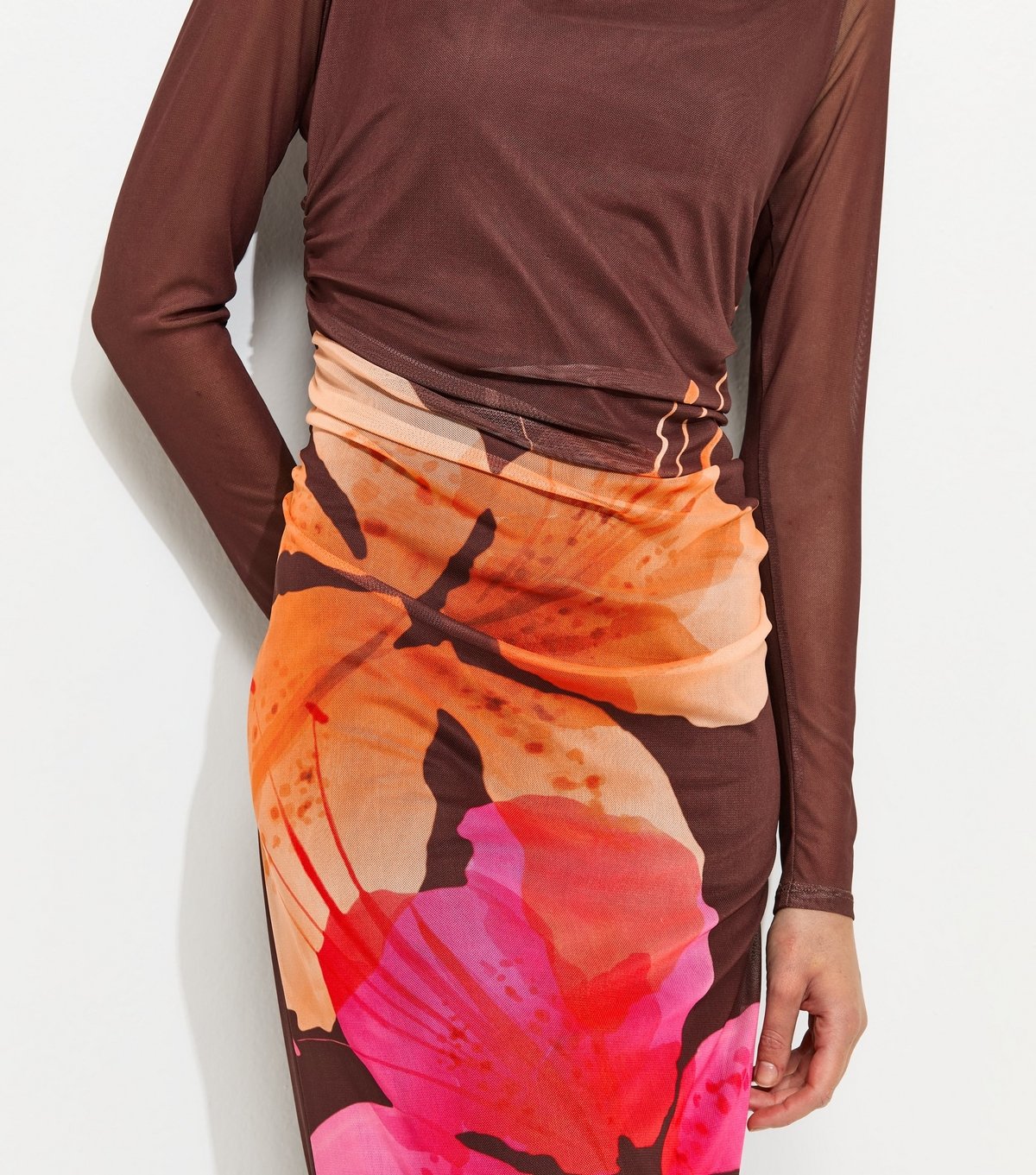 New Look Women's Brown Orchid Mesh Long Sleeve Midi Dress New Look - 3