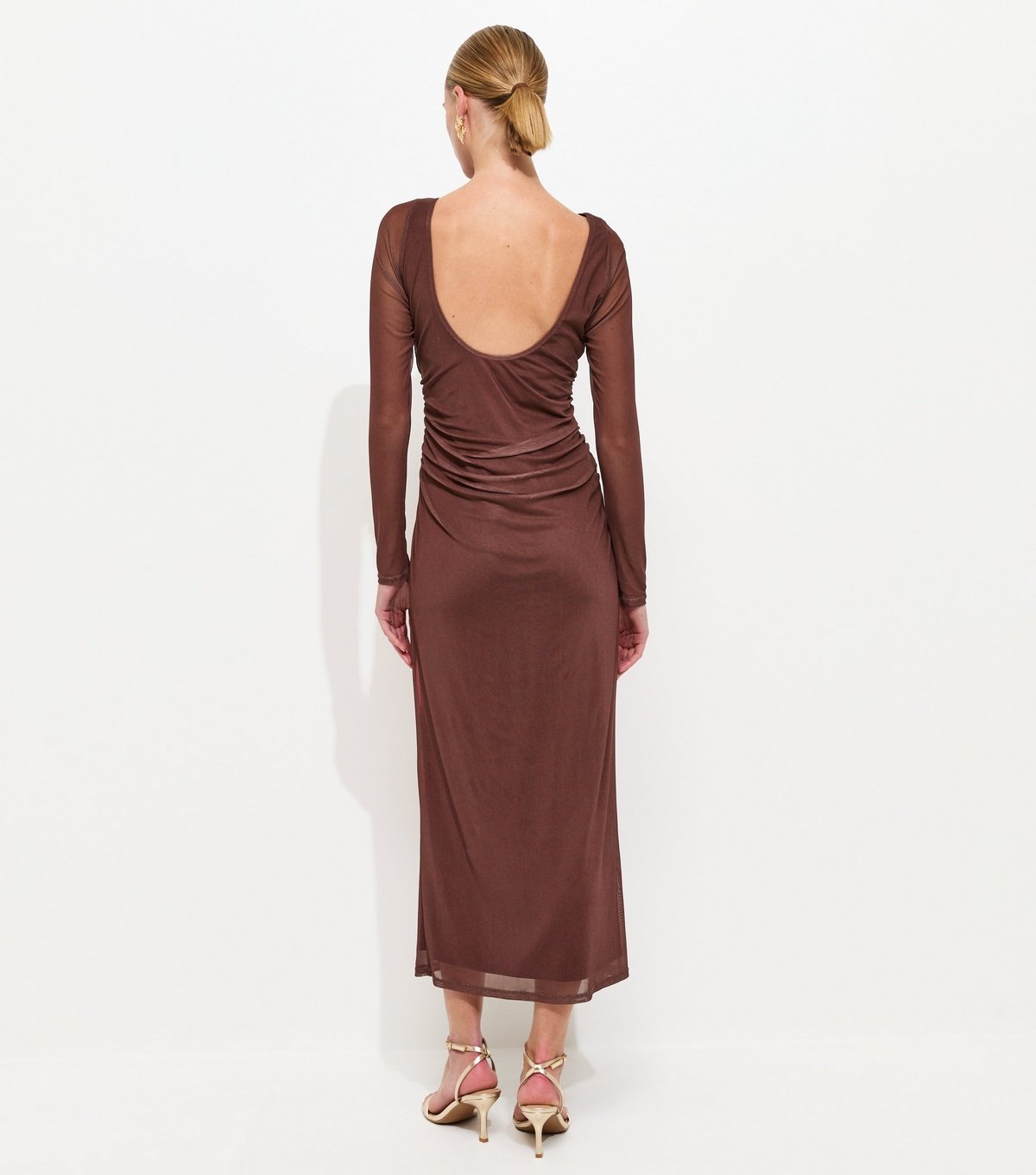 New Look Women's Brown Orchid Mesh Long Sleeve Midi Dress New Look - 4