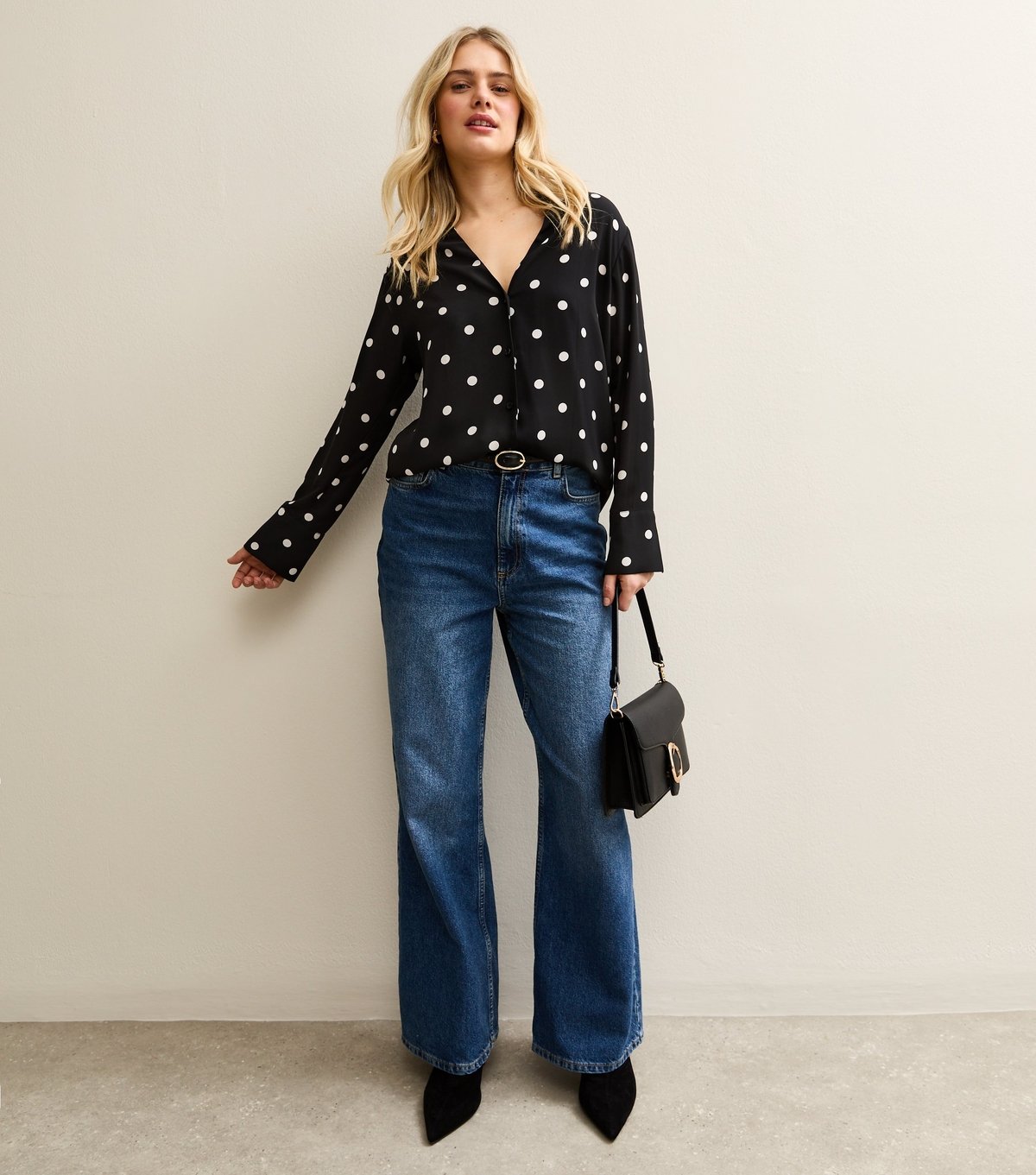 New Look Women's Black Polka Dot Open Collar Shirt New Look - 3