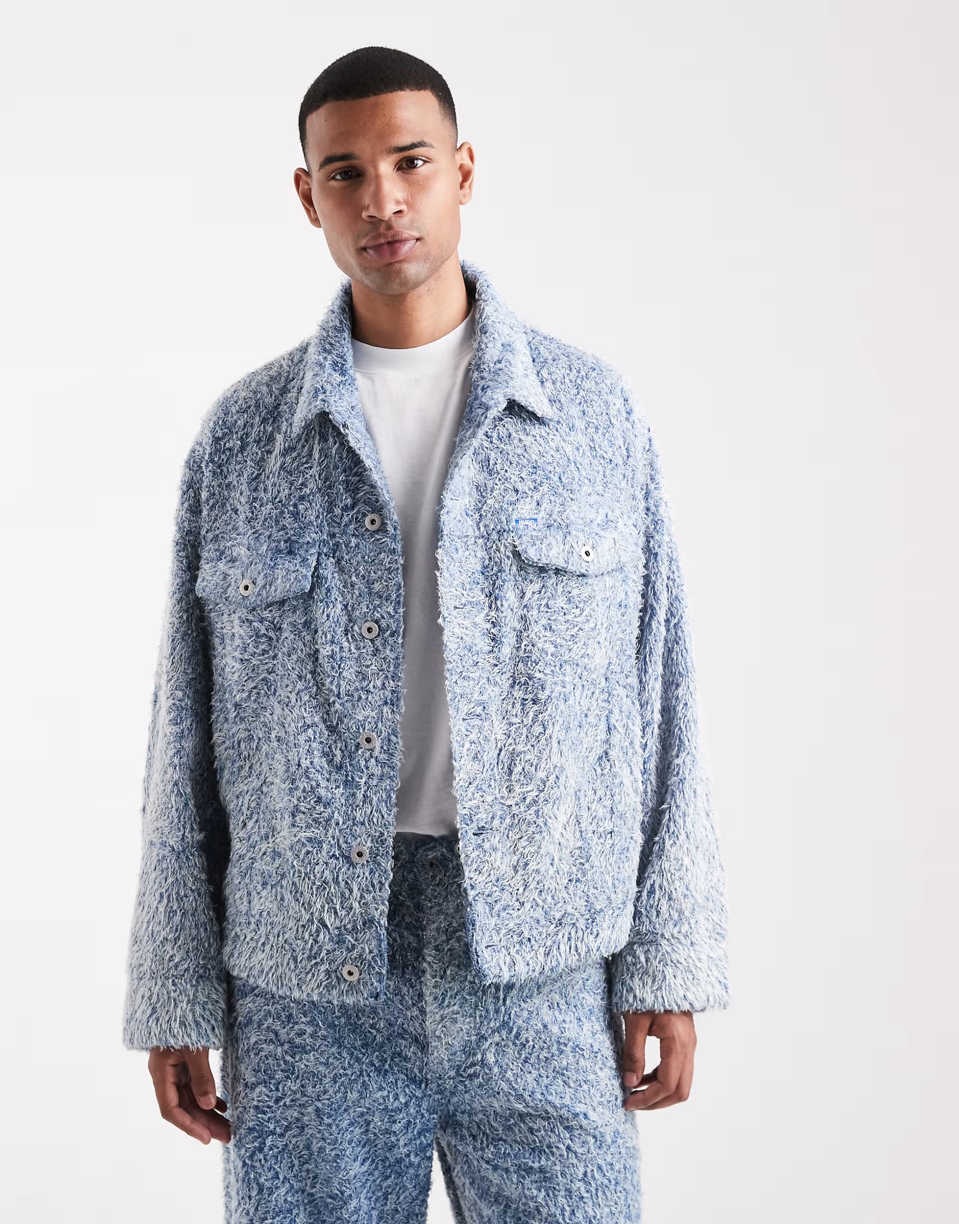 ASOS HUGO BLUE co-ord Kirkby hairy loose fit denim jacket in light blue wash