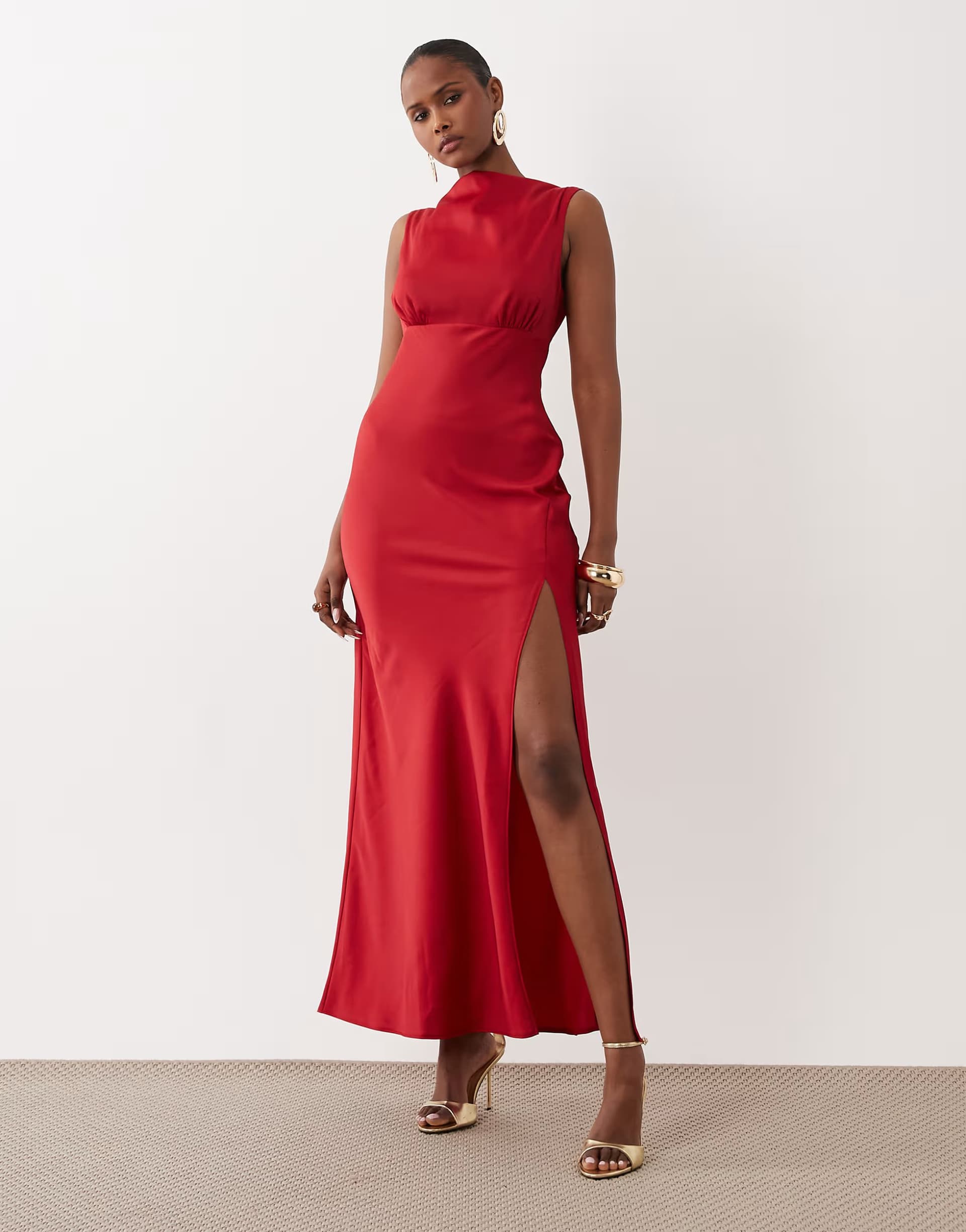 ASOS ASOS DESIGN satin bias split detail maxi dress in red