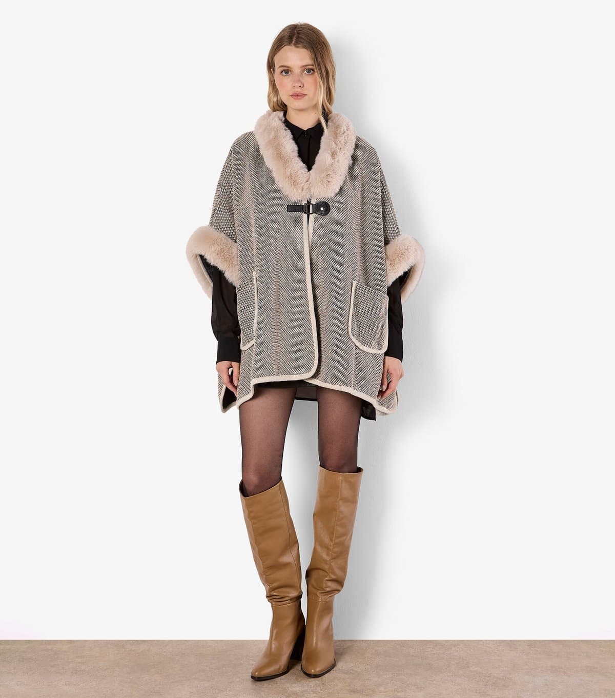 Apricot Women's Stone Faux Fur Side Slit Cape Apricot New Look