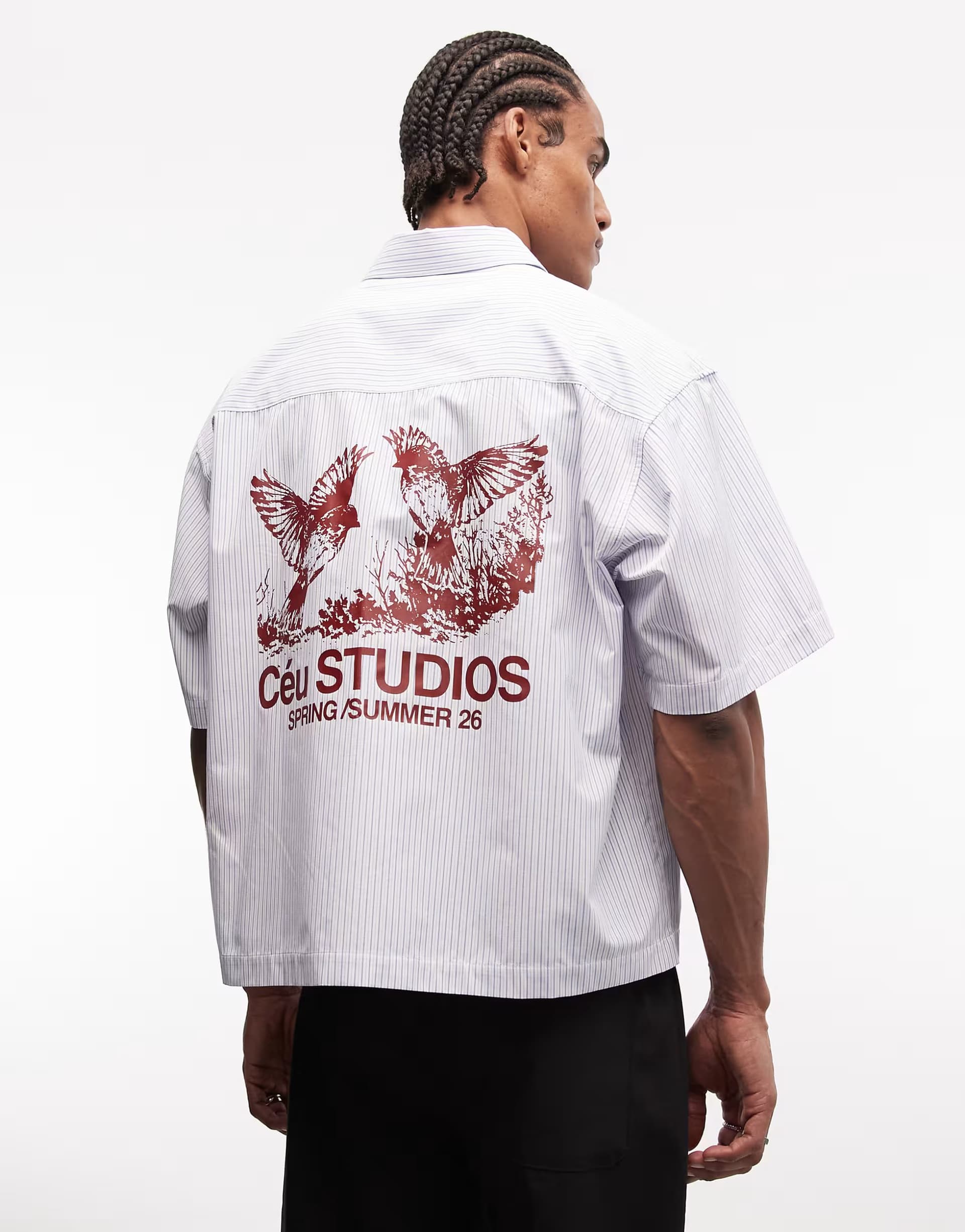 ASOS ASOS DESIGN oversized boxy striped shirt with back print in blue