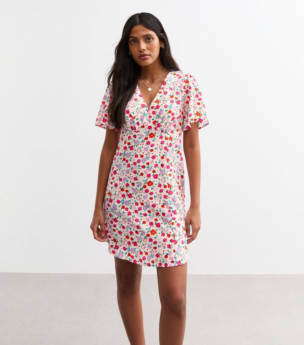 New Look Women's Pink Berry Floral Print Mini Dress New Look