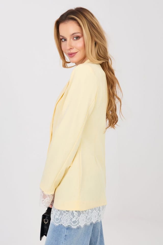 Love Lace Love Lace Women's Elegant Single Button Blazer with Lace Trim in Yellow - 2