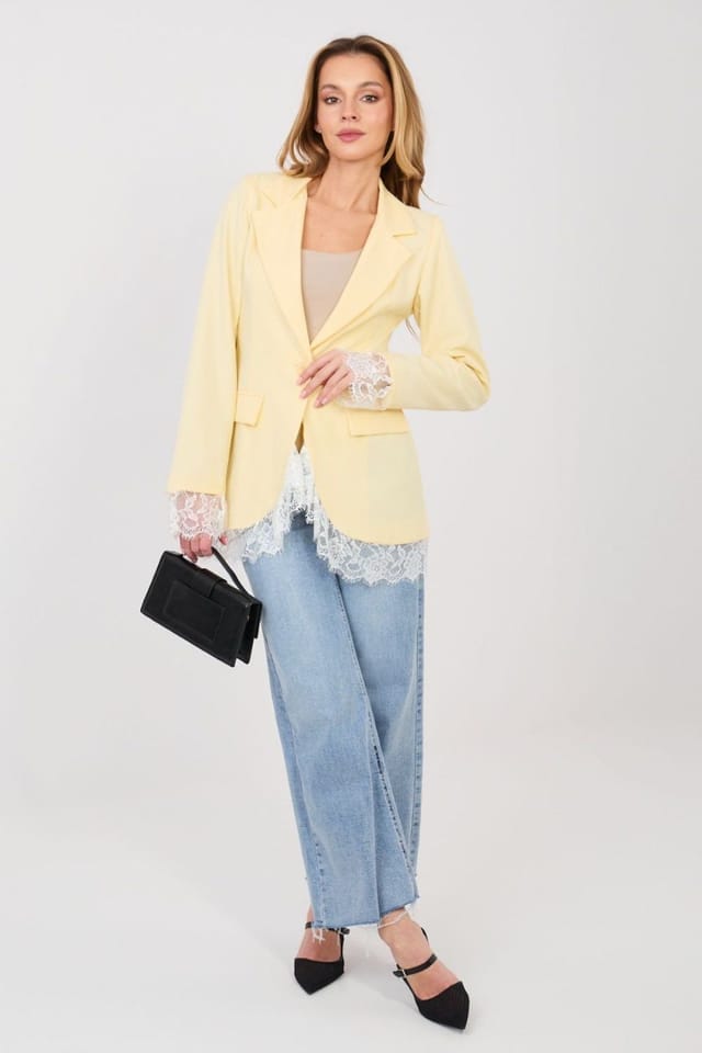 Love Lace Love Lace Women's Elegant Single Button Blazer with Lace Trim in Yellow - 3