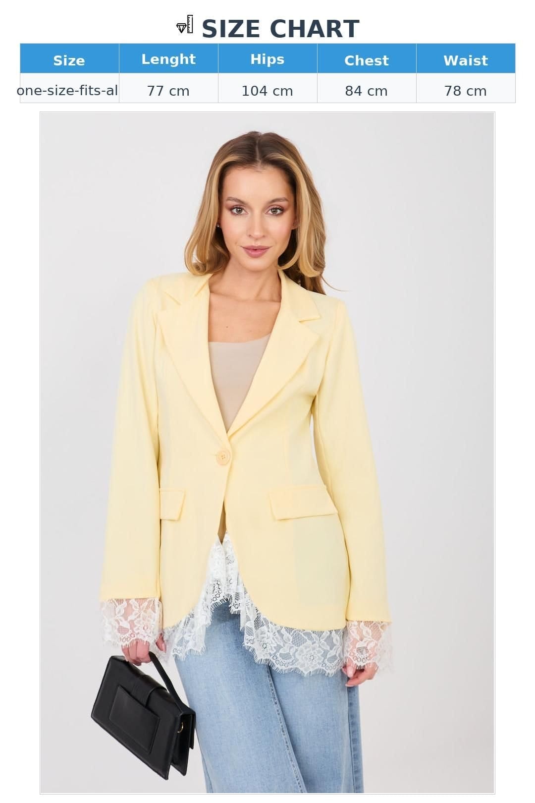 Love Lace Love Lace Women's Elegant Single Button Blazer with Lace Trim in Yellow - 4