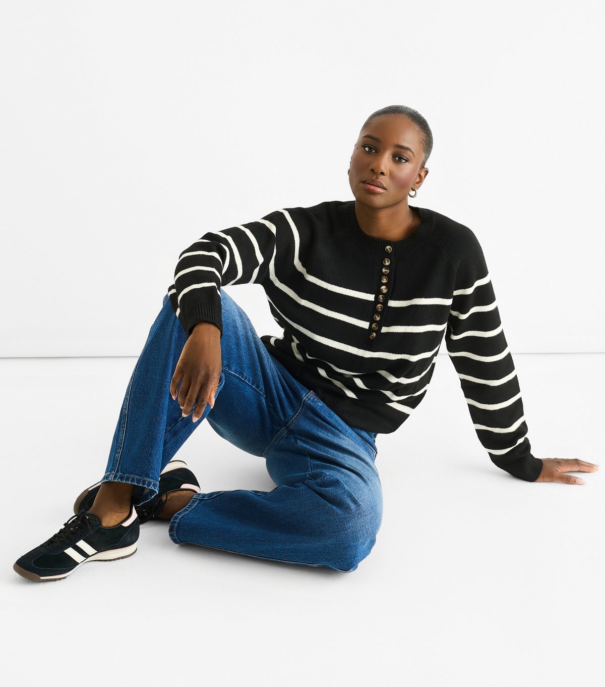 Gini London Women's Black Striped Button Jumper Gini London New Look - 3