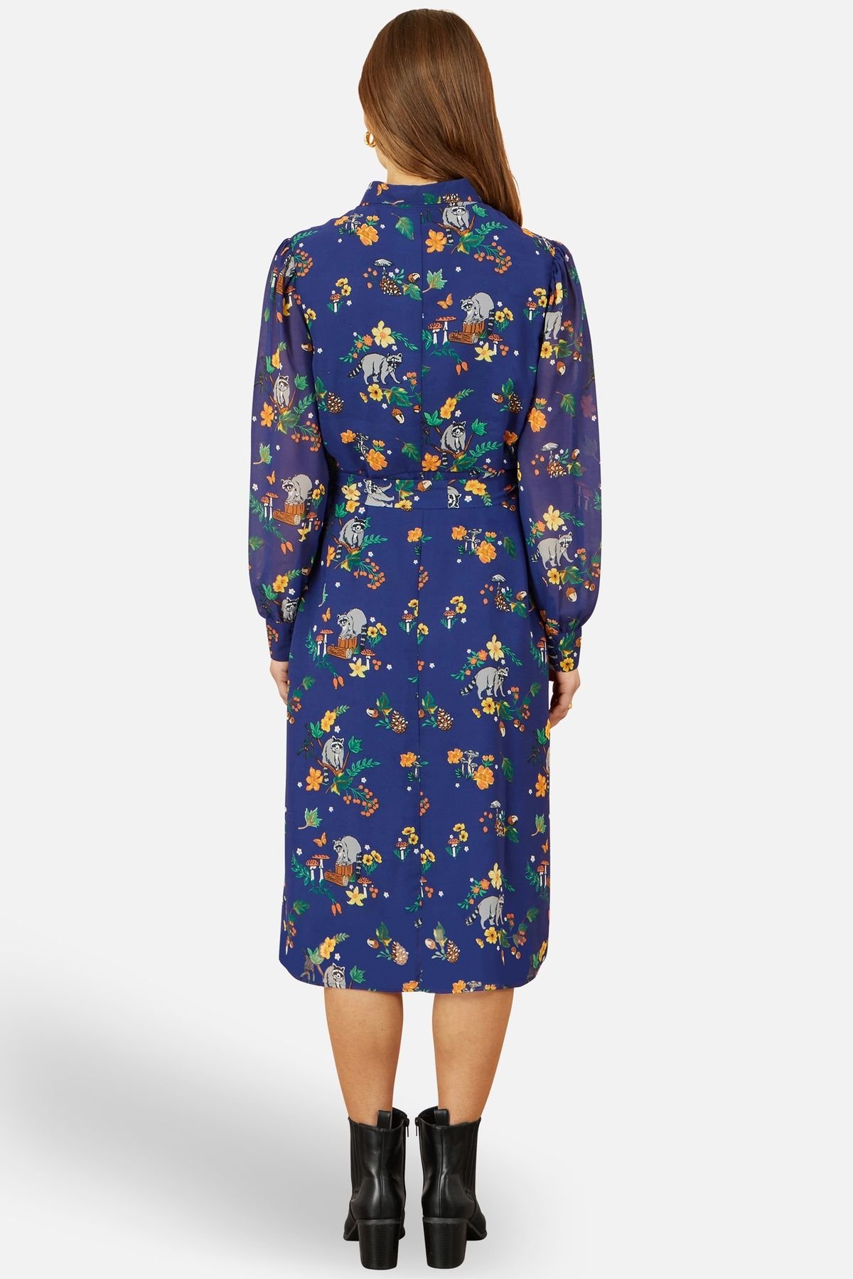 Yumi Yumi Women's Navy Raccoon Print Shirt Midi Dress - 3