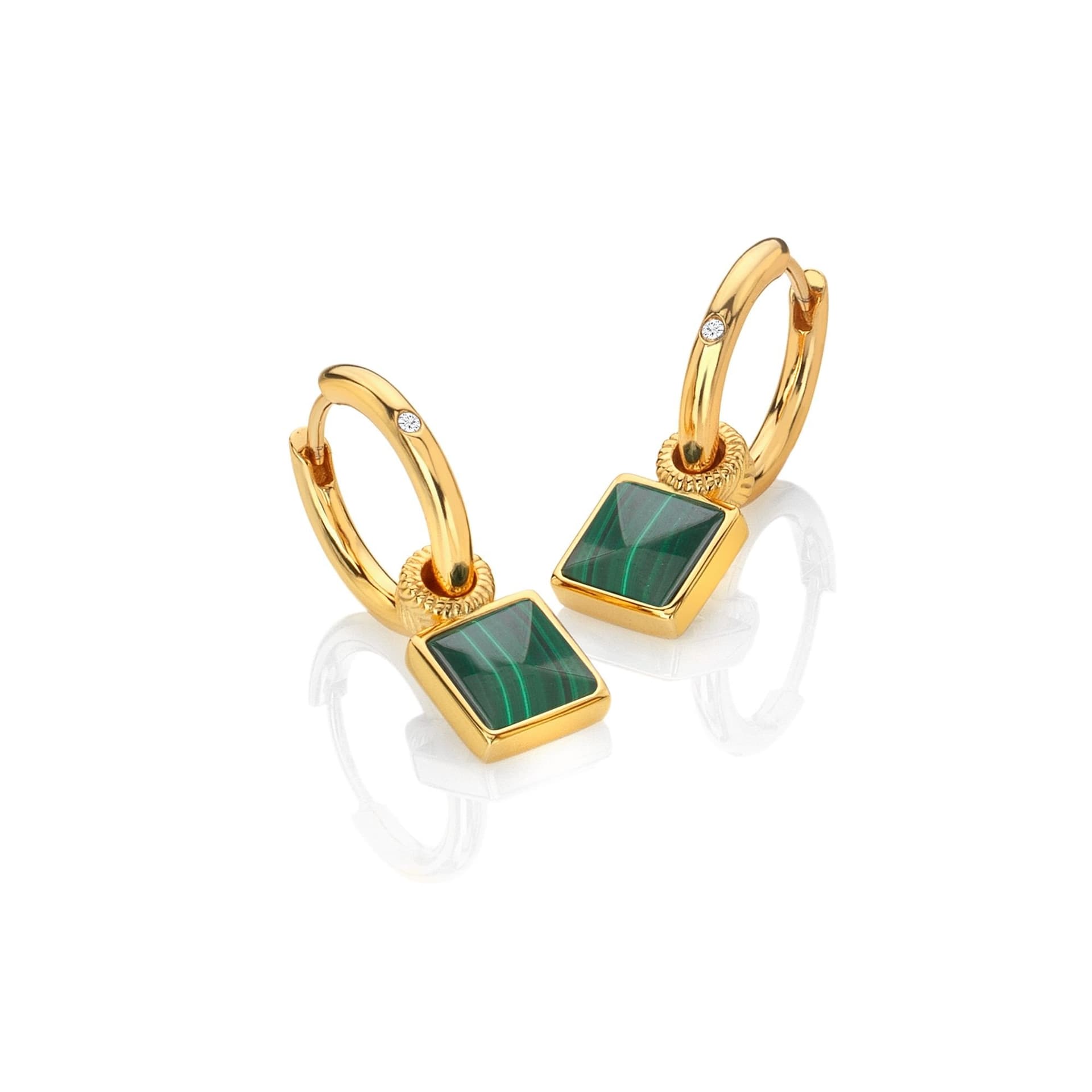 Hot Diamonds Hot Diamonds Women's HD X Golden Edit Revive Malachite Square Earrings in Silver
