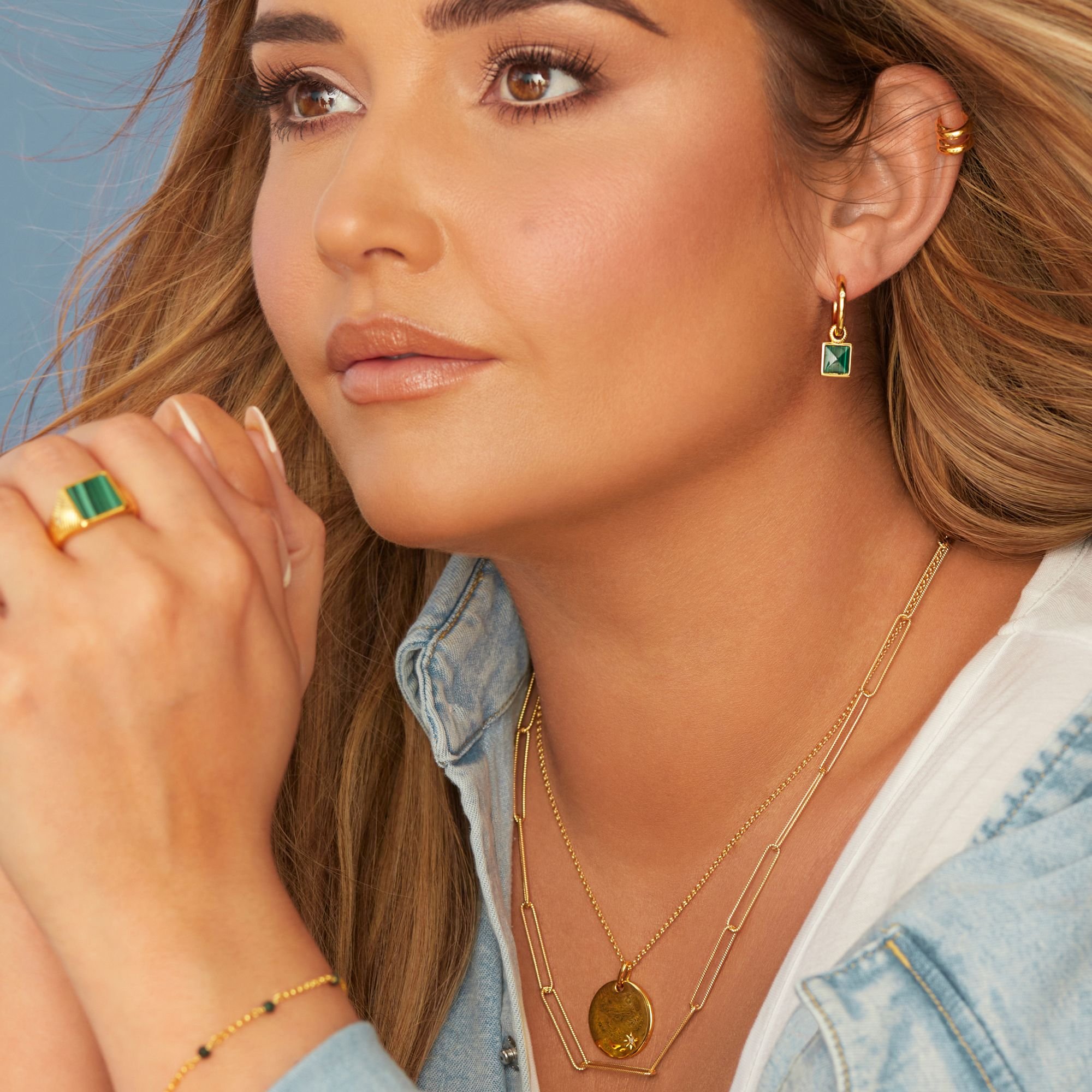 Hot Diamonds Hot Diamonds Women's HD X Golden Edit Revive Malachite Square Earrings in Silver - 2